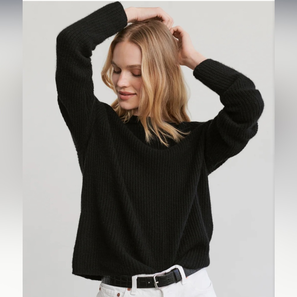 Jenni Kayne Cashmere Fisherman Sweater Black Size Small